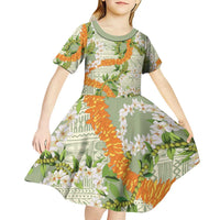 Aloha Festive Hawaii Kid Short Sleeve Dress Mokihana - Maile Leis in Muted Summer LT7 - Polynesian Pride