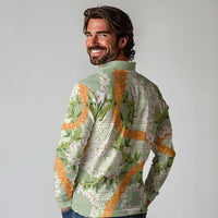 Aloha Festive Hawaii Long Sleeve Polo Shirt Mokihana - Maile Leis in Muted Summer - Polynesian Pride