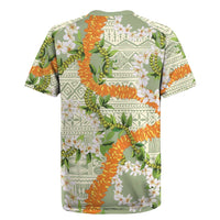 Aloha Festive Hawaii Rugby Jersey Mokihana - Maile Leis in Muted Summer LT7 - Polynesian Pride