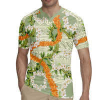 Aloha Festive Hawaii Rugby Jersey Mokihana - Maile Leis in Muted Summer LT7 - Polynesian Pride