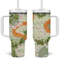 Aloha Festive Hawaii Tumbler With Handle Mokihana - Maile Leis in Muted Summer LT7 One Size: 40 oz Sage Green - Polynesian Pride