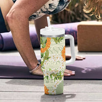 Aloha Festive Hawaii Tumbler With Handle Mokihana - Maile Leis in Muted Summer LT7 - Polynesian Pride