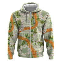 Aloha Festive Hawaii Zip Hoodie Mokihana - Maile Leis in Muted Summer - Polynesian Pride