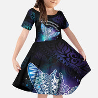 Polynesian Tala Manta Ray Family Matching Off The Shoulder Long Sleeve Dress and Hawaiian Shirt Nowhere You Could Go That I Won't Be With You LT7 Daughter's Dress Purple Teal - Polynesian Pride