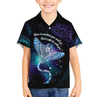 Polynesian Tala Manta Ray Family Matching Off The Shoulder Long Sleeve Dress and Hawaiian Shirt Nowhere You Could Go That I Won't Be With You LT7 Son's Shirt Purple Teal - Polynesian Pride