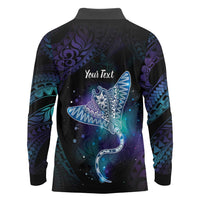 Polynesian Tala Manta Ray Long Sleeve Polo Shirt Nowhere You Could Go That I Won't Be With You LT7 - Polynesian Pride