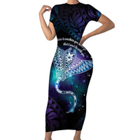 Polynesian Tala Manta Ray Short Sleeve Bodycon Dress Nowhere You Could Go That I Won't Be With You - Polynesian Pride