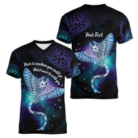 Polynesian Tala Manta Ray Women V-Neck T-Shirt Nowhere You Could Go That I Won't Be With You - Polynesian Pride