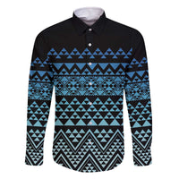 Maori Niho Taniwha Te Wheiao Family Matching Off The Shoulder Long Sleeve Dress and Hawaiian Shirt Moana Blue - Polynesian Pride