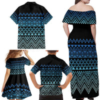 Maori Niho Taniwha Te Wheiao Family Matching Off Shoulder Maxi Dress and Hawaiian Shirt Moana Blue - Polynesian Pride