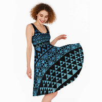 Maori Niho Taniwha Te Wheiao Midi Dress Moana Blue - Polynesian Pride