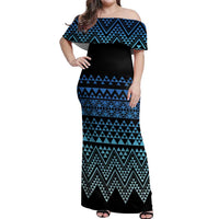 Maori Niho Taniwha Te Wheiao Off Shoulder Maxi Dress Moana Blue - Polynesian Pride