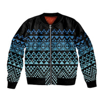 Maori Niho Taniwha Te Wheiao Sleeve Zip Bomber Jacket Moana Blue - Polynesian Pride