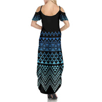 Maori Niho Taniwha Te Wheiao Summer Maxi Dress Moana Blue - Polynesian Pride