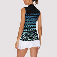 Maori Niho Taniwha Te Wheiao Women Sleeveless Polo Shirt Moana Blue - Polynesian Pride