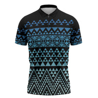 Maori Niho Taniwha Te Wheiao Zipper Polo Shirt Moana Blue - Polynesian Pride