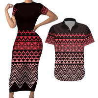 Maori Niho Taniwha Te Wheiao Couples Matching Short Sleeve Bodycon Dress and Hawaiian Shirt Terracotta - Polynesian Pride