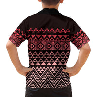 Maori Niho Taniwha Te Wheiao Family Matching Off The Shoulder Long Sleeve Dress and Hawaiian Shirt Terracotta - Polynesian Pride
