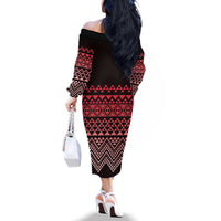 Maori Niho Taniwha Te Wheiao Family Matching Off The Shoulder Long Sleeve Dress and Hawaiian Shirt Terracotta - Polynesian Pride