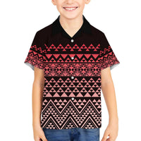 Maori Niho Taniwha Te Wheiao Family Matching Off The Shoulder Long Sleeve Dress and Hawaiian Shirt Terracotta - Polynesian Pride
