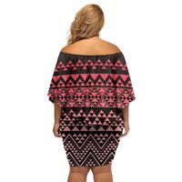 Maori Niho Taniwha Te Wheiao Family Matching Off Shoulder Short Dress and Hawaiian Shirt Terracotta LT7 - Polynesian Pride