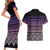 Maori Niho Taniwha Te Wheiao Couples Matching Short Sleeve Bodycon Dress and Hawaiian Shirt Waiporoporo - Polynesian Pride