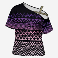 Maori Niho Taniwha Te Wheiao Cross Shoulder Shirt Waiporoporo LT7 Female Purple - Polynesian Pride