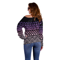 Maori Niho Taniwha Te Wheiao Off Shoulder Sweater Waiporoporo - Polynesian Pride
