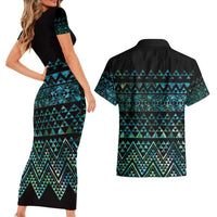 Maori Niho Taniwha Te Wheiao Couples Matching Short Sleeve Bodycon Dress and Hawaiian Shirt Paua Shell - Polynesian Pride
