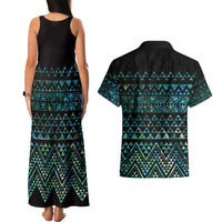 Maori Niho Taniwha Te Wheiao Couples Matching Tank Maxi Dress and Hawaiian Shirt Paua Shell - Polynesian Pride