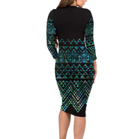 Maori Niho Taniwha Te Wheiao Long Sleeve Bodycon Dress Paua Shell LT7 - Polynesian Pride