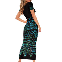 Maori Niho Taniwha Te Wheiao Short Sleeve Bodycon Dress Paua Shell - Polynesian Pride