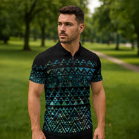 Maori Niho Taniwha Te Wheiao Zipper Polo Shirt Paua Shell - Polynesian Pride