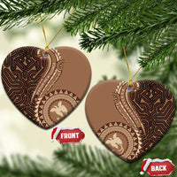 Papua New Guinea Oro Tapa Motif Ceramic Ornament Classic LT7 Heart Brown - Polynesian Pride