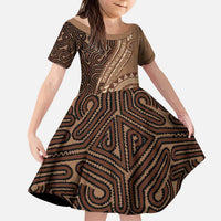Papua New Guinea Oro Tapa Motif Kid Short Sleeve Dress Classic LT7 KID Brown - Polynesian Pride