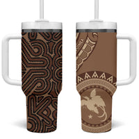 Papua New Guinea Oro Tapa Motif Tumbler With Handle Classic LT7 One Size: 40 oz Brown - Polynesian Pride