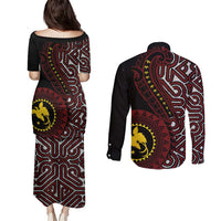 Papua New Guinea Oro Tapa Motif Couples Matching Puletasi and Long Sleeve Button Shirt Special LT7 - Polynesian Pride
