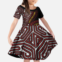 Papua New Guinea Oro Tapa Motif Kid Short Sleeve Dress Special LT7 KID Black - Polynesian Pride