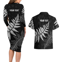 New Zealand Lawn Bowls Personalized Couples Matching Long Sleeve Bodycon Dress and Hawaiian Shirt Wrap-Around Silver Fern - Polynesian Pride