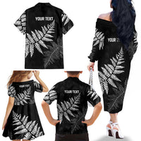 New Zealand Lawn Bowls Personalized Family Matching Off The Shoulder Long Sleeve Dress and Hawaiian Shirt Wrap-Around Silver Fern - Polynesian Pride