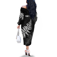 New Zealand Lawn Bowls Personalized Family Matching Off The Shoulder Long Sleeve Dress and Hawaiian Shirt Wrap-Around Silver Fern - Polynesian Pride