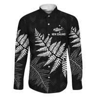 New Zealand Lawn Bowls Personalized Family Matching Off Shoulder Short Dress and Hawaiian Shirt Wrap-Around Silver Fern LT7 Dad's Shirt - Long Sleeve Black - Polynesian Pride