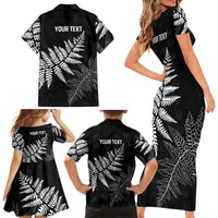 New Zealand Lawn Bowls Personalized Family Matching Short Sleeve Bodycon Dress and Hawaiian Shirt Wrap-Around Silver Fern - Polynesian Pride
