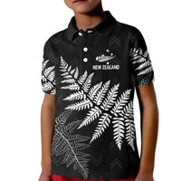 New Zealand Lawn Bowls Personalized Kid Polo Shirt Wrap-Around Silver Fern LT7 Kid Black - Polynesian Pride