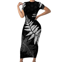 New Zealand Lawn Bowls Personalized Short Sleeve Bodycon Dress Wrap-Around Silver Fern LT7 Long Dress Black - Polynesian Pride