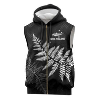 New Zealand Lawn Bowls Personalized Sleeveless Zip Hoodie Wrap-Around Silver Fern LT7 Black - Polynesian Pride