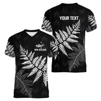 New Zealand Lawn Bowls Personalized Women V-Neck T-Shirt Wrap-Around Silver Fern LT7 - Polynesian Pride
