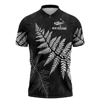 New Zealand Lawn Bowls Personalized Zipper Polo Shirt Wrap-Around Silver Fern LT7 Black - Polynesian Pride
