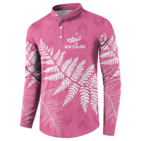 New Zealand Lawn Bowls Breast Cancer Personalized Button Sweatshirt Wrap-Around Silver Fern - Polynesian Pride