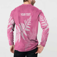 New Zealand Lawn Bowls Breast Cancer Personalized Button Sweatshirt Wrap-Around Silver Fern - Polynesian Pride